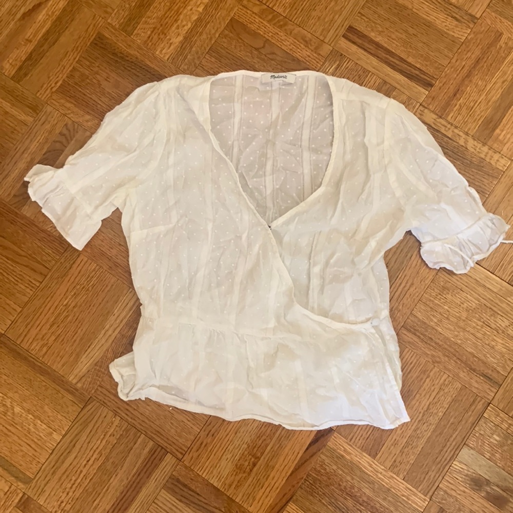 Madewell White Eyelet Wrap Top